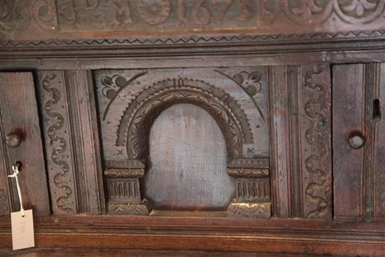 A 17th century oak court cupboard, W.5ft 8in. D.1ft 11in. H.5ft 1in.